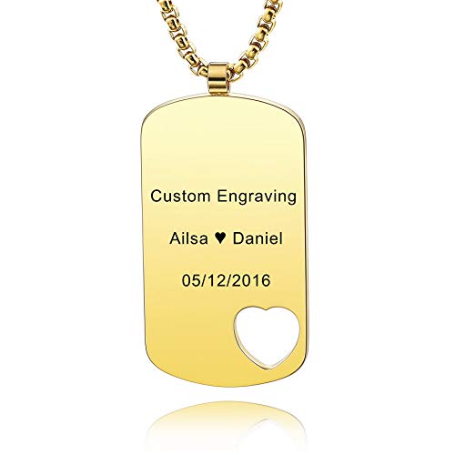 MeMeDIY Personalisierte Dog Tag Halskette Angepasst Gravur Name Datum für Männer Damen Freund Freundin Edelstahl Anhänger Liebhaber Jubiläum Valentinstag Schmuck Geschenk(Gold Farbe) von MeMeDIY