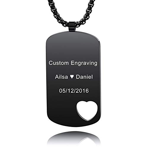 MeMeDIY Personalisierte Dog Tag Halskette Angepasst Gravur Name Datum für Männer Damen Freund Freundin Edelstahl Anhänger Liebhaber Jubiläum Valentinstag Schmuck Geschenk(Schwarz Farbe) von MeMeDIY