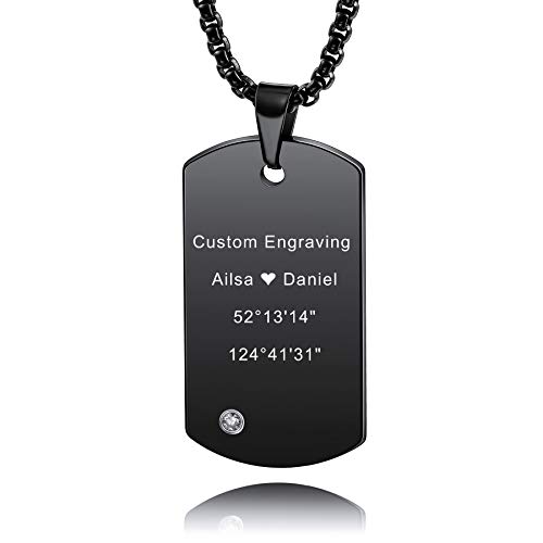 MeMeDIY Personalisierte Dog Tag Halskette Angepasst Gravur Name Datum für Männer Damen Freund Freundin Wolfram Anhänger Liebhaber Jubiläum Valentinstag Schmuck Geschenk(Schwarz Farbe) von MeMeDIY