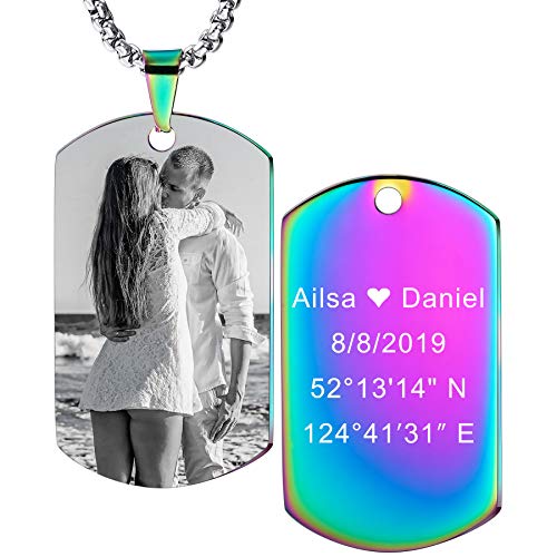 MeMeDIY Personalisierte Dog-tag Anhänger Halskette Gravur Text/Fotos Männer Frauen Memorial Edelstahl Schmuck. Bündel mit verstellbarer Kette, Schlüsselbund, Schalldämpfer. (Mehrfarbig) von MeMeDIY
