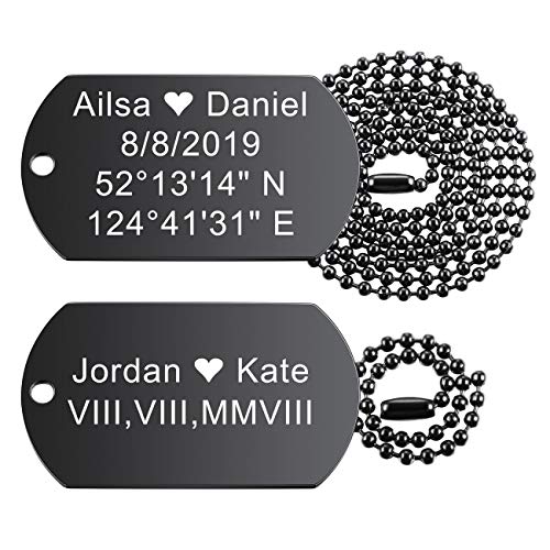 MeMeDIY Personalisierte Dog-tag Gravur Name Kundenspezifische Halskette Anhänger für Männer Frauen Armee Edelstahl Valentinstag Geschenke, mit einer 23-Zoll-Kette (Schwarz Farbe) von MeMeDIY