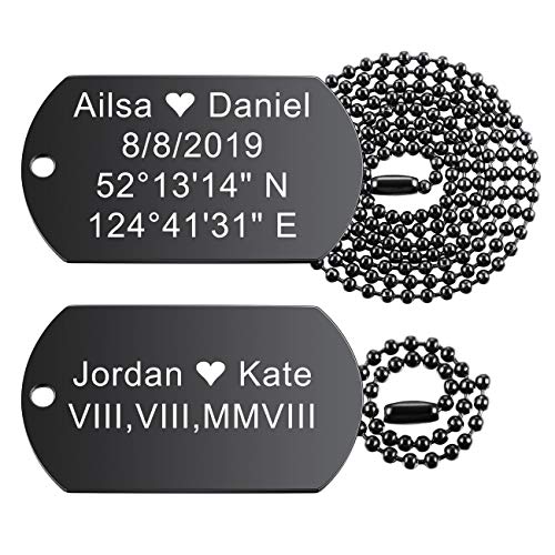MeMeDIY Personalisierte Dog-Tag Gravur Name Halskette Anhänger für Männer Frauen Armee Edelstahl, 23-Zoll-Kette (Schwarz Farbe) von MeMeDIY