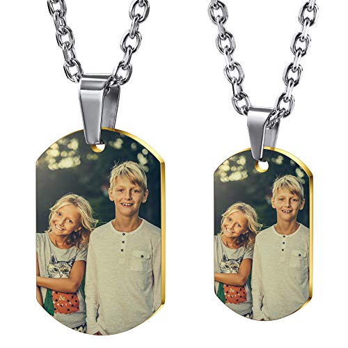 MeMeDIY Personalisierte Dog-tag Halskette Gravur Foto/Name/Datum/Kalender mit Bild Anhänger Halskette für Männer Frauen Jungen Mädchen Paare Denkmal Edelstahl Liebesschmuck (Gold Farbe) von MeMeDIY