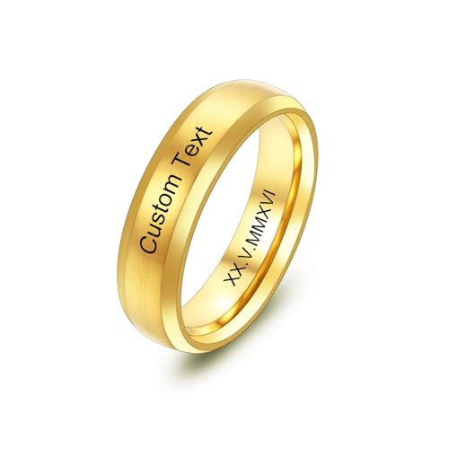 MeMeDIY Personalisierte Edelstahl Ringe Ehering mit Eingraviertem Namen Datum und Text Paarringe/Drehbare Ringe für Herren/Verlobungsringe für Verlobte/Freund-Style D2-10# von MeMeDIY