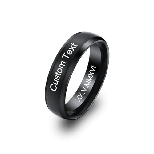 MeMeDIY Personalisierte Edelstahl Ringe Ehering mit Eingraviertem Namen Datum und Text Paarringe/Drehbare Ringe für Herren/Verlobungsringe für Verlobte/Freund-Style D3-12# von MeMeDIY