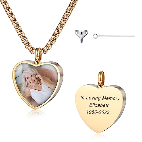 MeMeDIY Personalisierte Engelsflügel Anhänger Urne Halskette Gravur Foto/Name für Männer Frauen mit Geburtsstein Edelstahl Asche Halter Memorial Andenken Einäscherung Trichter Kit (Gold Farbe) von MeMeDIY