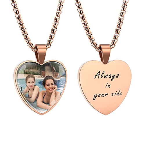 MeMeDIY Personalisierte Foto-Anhänger-Halskette Benutzerdefiniertes Bild-Text-Erinnerungs-Halskette Personalisiertes Geschenk für Frauen Männer (Roségold & Foto+Text) von MeMeDIY