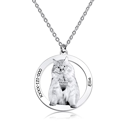 MeMeDIY Personalisierte Foto Halskette, Geschenke für Frauen, Edelstahl Anhänger Halskette, Haustierbild Halsketten, Katze, Hund Gedenkgeschenke, Geburtstags Geschenke für Hunde Liebhaber von MeMeDIY