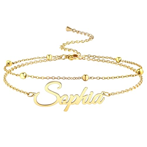 MeMeDIY Personalisierte Fußkettchen mit Namen für Frauen Edelstahlkette Individuelle Strand-Fußkettchen-Armbänder Verstellbar für Freundin Bester Freund -C2 von MeMeDIY