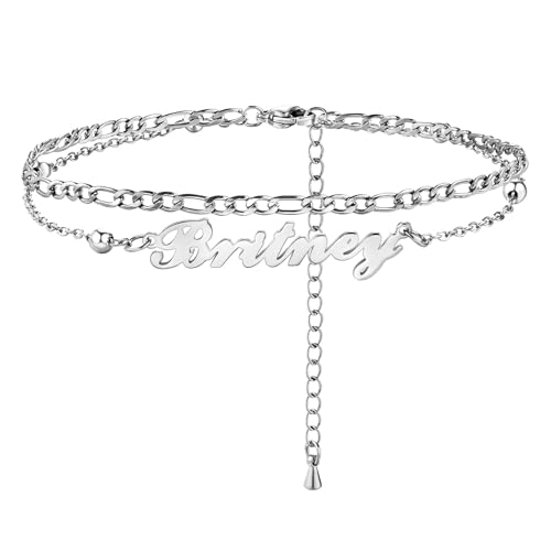 MeMeDIY Personalisierte Fußkettchen mit Namen für Frauen Edelstahlkette Individuelle Strand-Fußkettchen-Armbänder Verstellbar für Freundin Bester Freund -B1 von MeMeDIY