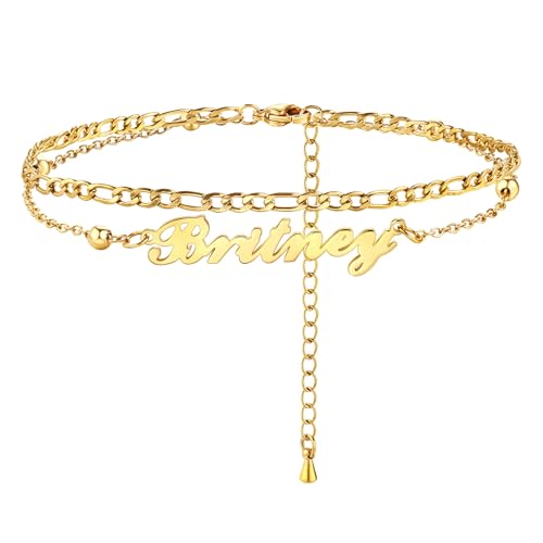 MeMeDIY Personalisierte Fußkettchen mit Namen für Frauen Edelstahlkette Individuelle Strand-Fußkettchen-Armbänder Verstellbar für Freundin Bester Freund -B2 von MeMeDIY