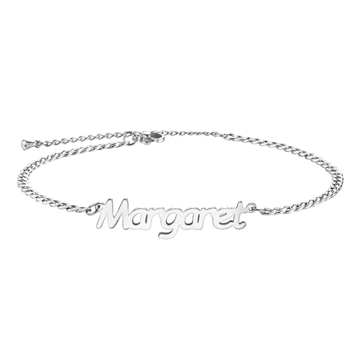 MeMeDIY Personalisierte Fußkettchen mit Namen für Frauen Edelstahlkette Individuelle Strand-Fußkettchen-Armbänder Verstellbar für Freundin Bester Freund -F1 von MeMeDIY