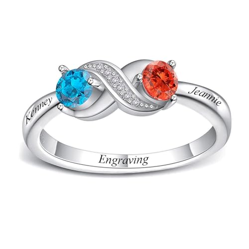 MeMeDIY Personalisierte Geburtsstein Ringe Silber 925 mit Namensgravur Versprechensringe Unendlichkeit Ringe für Frauen Herz Zirkonia Trauringe Damenring Schmuck für Ihre Mutter (Stil 1-Size 7) von MeMeDIY