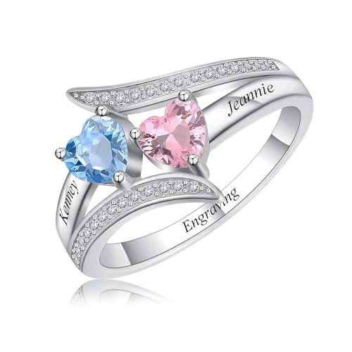 MeMeDIY Personalisierte Geburtsstein Ringe Silber 925 mit Namensgravur Versprechensringe Unendlichkeit Ringe für Frauen Herz Zirkonia Trauringe Damenring Schmuck für Ihre Mutter (Stil 3-Size 5) von MeMeDIY