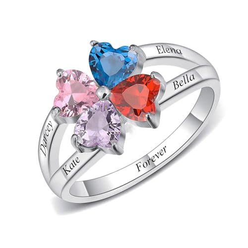MeMeDIY Personalisierte Geburtsstein Ringe Silber 925 mit Namensgravur Versprechensringe Unendlichkeit Ringe für Frauen Herz Zirkonia Trauringe Damenring Schmuck für Ihre Mutter (Stil 5-Size 9) von MeMeDIY