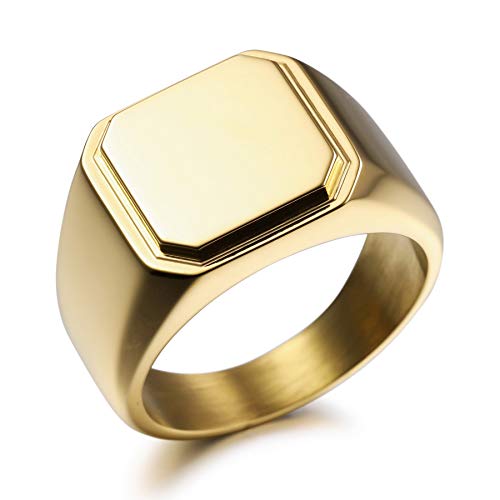 MeMeDIY Personalisierte Gravur Monogramm-Buchstaben-Signet-Ring für Männer Frauen Mädchen Jungen Edelstahl-Hochzeitsringen Benutzerdefiniert Schmuck Bündel mit Ringgrößeneinstellern (Gold) von MeMeDIY
