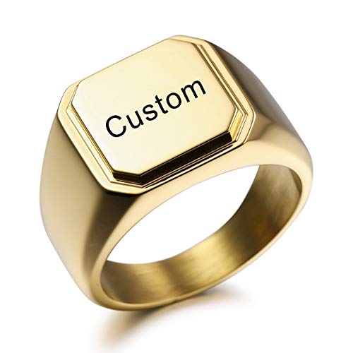 MeMeDIY Personalisierte Gravur Monogramm-Buchstaben-Signet-Ring für Männer Frauen Mädchen Jungen Edelstahl-Hochzeitsringen Benutzerdefiniert Schmuck Bündel mit Ringgrößeneinstellern (Gold) von MeMeDIY