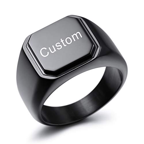 MeMeDIY Personalisierte Gravur Monogramm-Buchstaben-Signet-Ring für Männer Frauen Mädchen Jungen Edelstahl-Hochzeitsringen Benutzerdefiniert Schmuck Bündel mit Ringgrößeneinstellern (Schwarz) von MeMeDIY