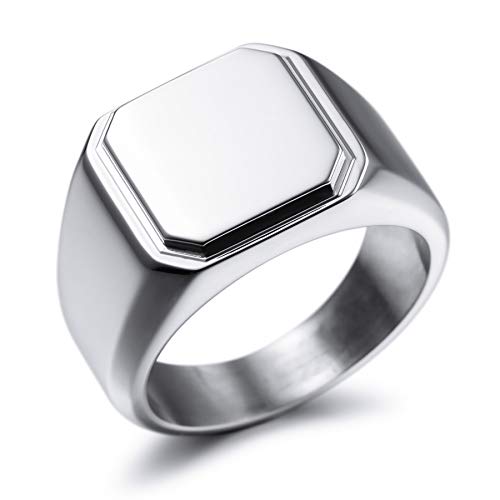 MeMeDIY Personalisierte Gravur Monogramm-Buchstaben-Signet-Ring für Männer Frauen Mädchen Jungen Edelstahl-Hochzeitsringen Benutzerdefiniert Schmuck Bündel mit Ringgrößeneinstellern (Silber) von MeMeDIY