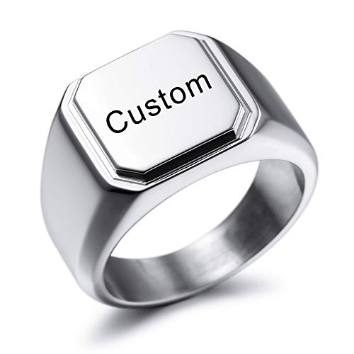 MeMeDIY Personalisierte Gravur Monogramm-Buchstaben-Signet-Ring für Männer Frauen Mädchen Jungen Edelstahl-Hochzeitsringen Benutzerdefiniert Schmuck Bündel mit Ringgrößeneinstellern (Silber) von MeMeDIY