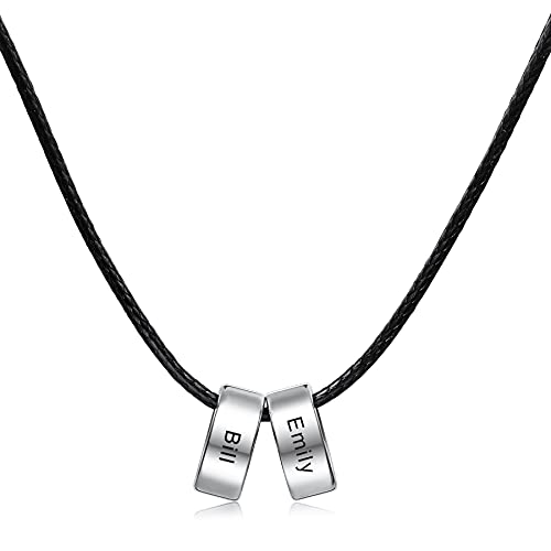 MeMeDIY Personalisierte Halskette Angepasst Gravur Name Datum für Männer Damen Freund Freundin Edelstahl Verstellbare Kette Jubiläum Beziehung Schmuck Geschenk(2 Perlen Silberfarbe) von MeMeDIY