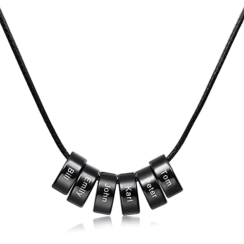 MeMeDIY Personalisierte Halskette Angepasst Gravur Name Datum für Männer Damen Freund Freundin Edelstahl Verstellbare Kette Jubiläum Beziehung Schmuck Geschenk(6 Perlen Schwarz) von MeMeDIY