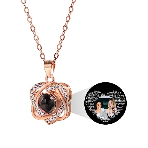 MeMeDIY Personalisierte Halskette Ich Liebe Dich Halskette 101 Sprachen mit Benutzerdefinierten Innenprojektion Bild Anhänger Sterling Silber Schmuck Geschenke für Frauen (Roségold, Farbbild) von MeMeDIY