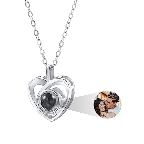 MeMeDIY Personalisierte Halskette Ich Liebe Dich Halskette 101 Sprachen mit Benutzerdefinierten Innenprojektion Bild Anhänger Sterling Silber Schmuck Geschenke für Frauen (Silber, Farbbild) von MeMeDIY