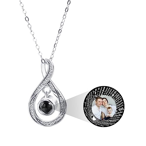 MeMeDIY Personalisierte Halskette Ich Liebe Dich Halskette 101 Sprachen mit Benutzerdefinierten Innenprojektion Bild Anhänger Sterling Silber Schmuck Geschenke für Frauen (Silber, Farbbild) von MeMeDIY