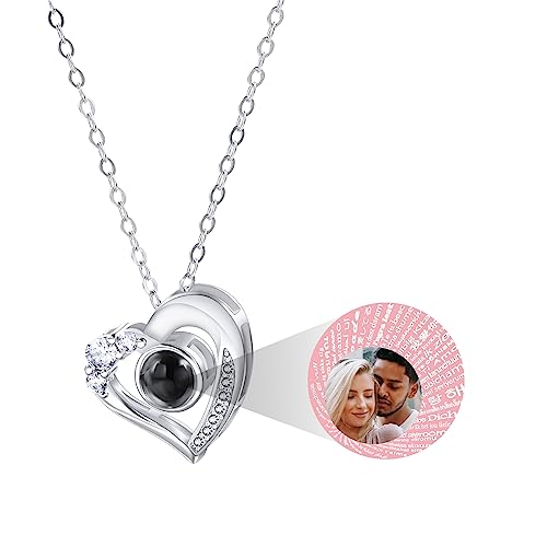 MeMeDIY Personalisierte Halskette Ich Liebe Dich Halskette 101 Sprachen mit Benutzerdefinierten Innenprojektion Bild Anhänger Sterling Silber Schmuck Geschenke für Frauen (Silber, Farbbild) von MeMeDIY