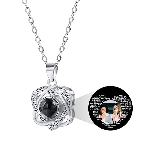 MeMeDIY Personalisierte Halskette Ich Liebe Dich Halskette 101 Sprachen mit Benutzerdefinierten Innenprojektion Bild Anhänger Sterling Silber Schmuck Geschenke für Frauen (Silber, Farbbild) von MeMeDIY