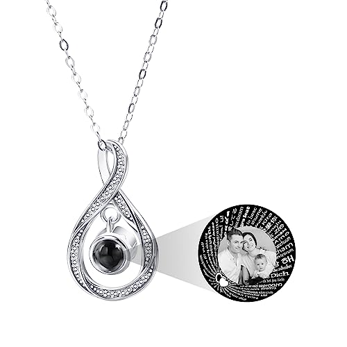 MeMeDIY Personalisierte Halskette Ich Liebe Dich Halskette 101 Sprachen mit Benutzerdefinierten Innenprojektion Bild Anhänger Sterling Silber Schmuck Geschenke für Frauen (Silber, Schwarzweißbild) von MeMeDIY