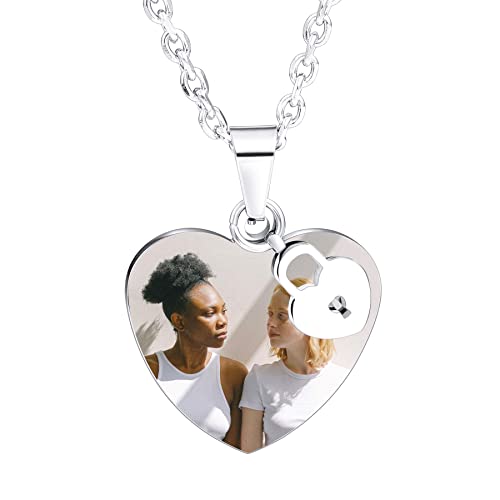 MeMeDIY Personalisierte Halskette für Männer und Frauen, Halskette mit Eingraviertem Text/Foto mit Schloss/Schlüssel-Anhängern, Edelstahl-Halskette für Paare, Anpassbare Geschenke für Freund, Freundin von MeMeDIY