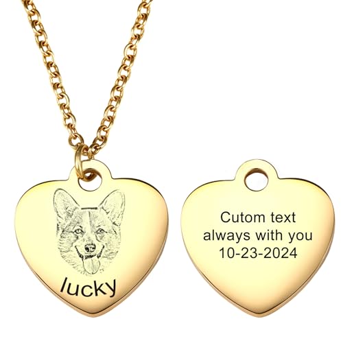 MeMeDIY Personalisierte Haustier Portrait-Halskette mit Eingraviertem Haustier Skizze/Farbfoto Personalisierte Hunde-Katzen-Halskette Geschenke für Haustiermütter - D1 von MeMeDIY