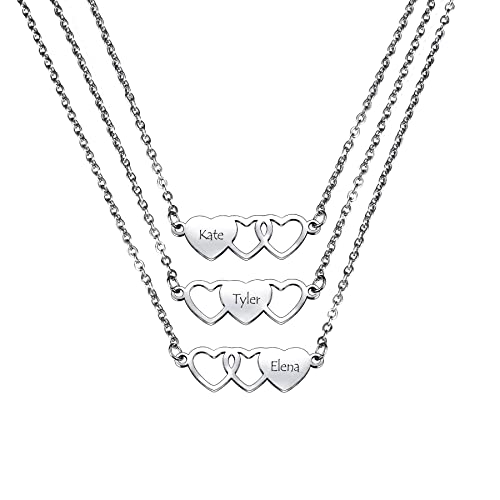 MeMeDIY Personalisierte Herz Passende Halskette, Individueller Name Edelstahl Verstellbar BFF Silber Freundschaftskette für 3 Schwestern Beste Freunde Frauen Mädchen von MeMeDIY