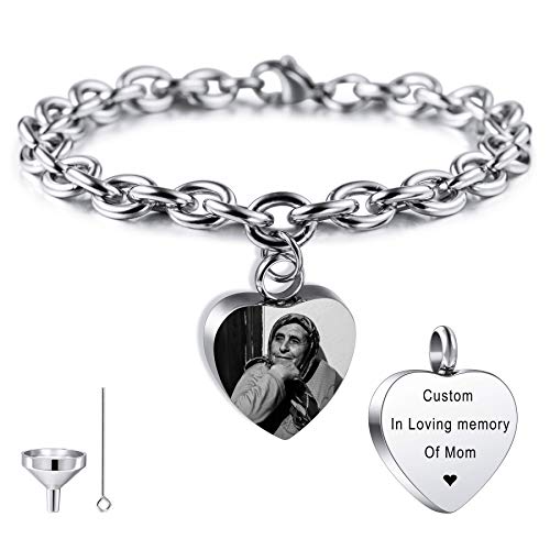 MeMeDIY Personalisierte Herz Urne Armband Gravur Fotoname für Frauen Mädchen Männer Junge Menschliche Asche Halter mit Verstellbarer Kette Memorial Cremation Andenken Trichter Kit von MeMeDIY