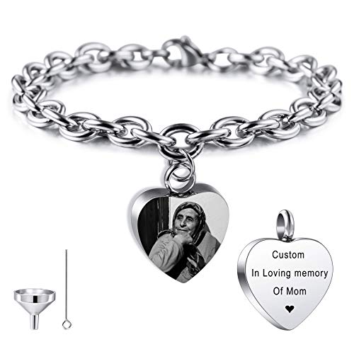 MeMeDIY Personalisierte Herz Urne Armband Gravur Fotoname für Frauen Mädchen Männer Junge Menschliche Asche Halter mit verstellbarer Kette Memorial Cremation Andenken Trichter Kit von MeMeDIY