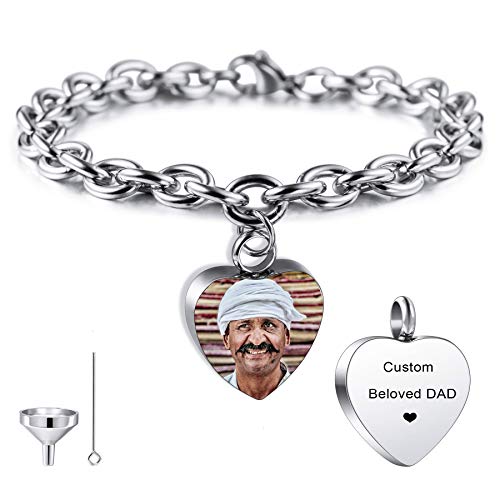 MeMeDIY Personalisierte Herz Urne Armband Gravur Fotoname für Frauen Mädchen Männer Junge Menschliche Asche Halter mit Verstellbarer Kette Memorial Cremation Andenken Trichter Kit von MeMeDIY