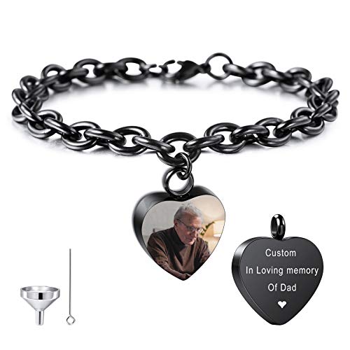 MeMeDIY Personalisierte Herz Urne Armband Gravur Fotoname für Frauen Mädchen Männer Junge Menschliche Asche Halter mit Verstellbarer Kette Memorial Cremation Andenken Trichter Kit von MeMeDIY