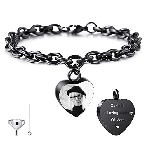 MeMeDIY Personalisierte Herz Urne Armband Gravur Fotoname für Frauen Mädchen Männer Junge Menschliche Asche Halter mit verstellbarer Kette Memorial Cremation Andenken Trichter Kit von MeMeDIY