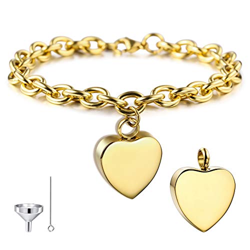 MeMeDIY Personalisierte Herz Urne Armband Gravur Fotoname für Frauen Mädchen Männer Junge Menschliche Asche Halter mit verstellbarer Kette Memorial Cremation Andenken Trichter Kit von MeMeDIY