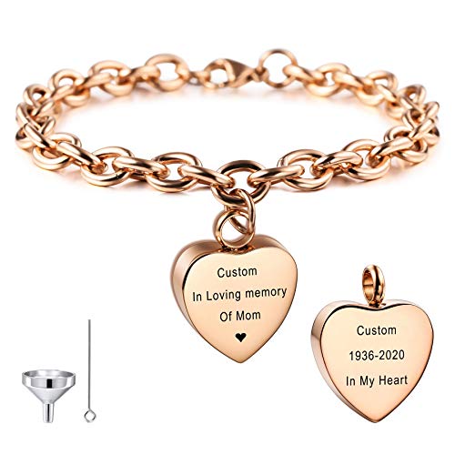 MeMeDIY Personalisierte Herz Urne Armband Gravur Fotoname für Frauen Mädchen Männer Junge Menschliche Asche Halter mit Verstellbarer Kette Memorial Cremation Andenken Trichter Kit von MeMeDIY