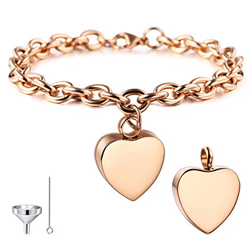 MeMeDIY Personalisierte Herz Urne Armband Gravur Fotoname für Frauen Mädchen Männer Junge Menschliche Asche Halter mit Verstellbarer Kette Memorial Cremation Andenken Trichter Kit von MeMeDIY