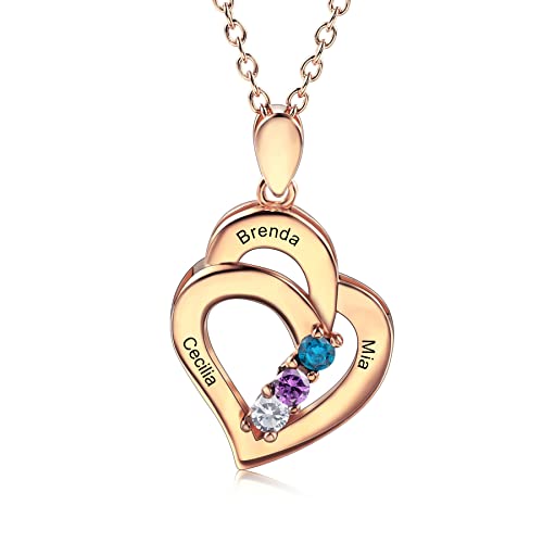 MeMeDIY Personalisierte Kette mit Namen Namenskette Silber 925 Geburtstagsgeschenk für Freundin Mutter Individuell 1-3 Namen nd Geburtsstein AnhäNger Schmuck von MeMeDIY