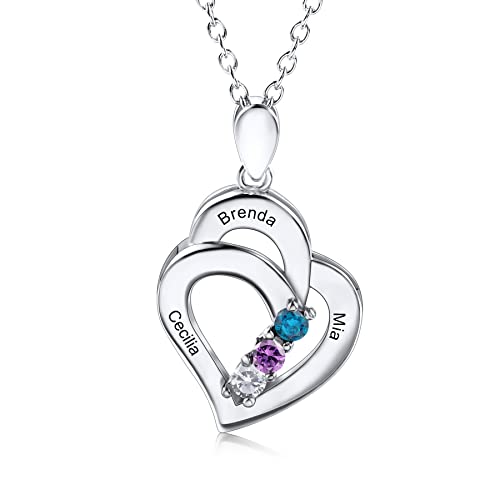 MeMeDIY Personalisierte Kette mit Namen Namenskette Silber 925 Geburtstagsgeschenk für Freundin Mutter Individuell 1-3 Namen nd Geburtsstein AnhäNger Schmuck von MeMeDIY