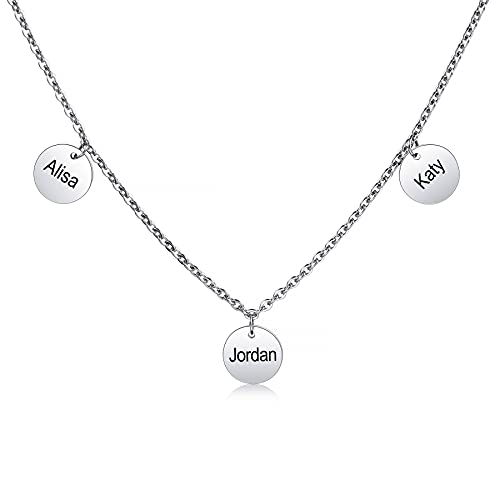 MeMeDIY Personalisierte Münzkette Graviert 1-7 Anfangsbuchstaben Namen für Frauen Mädchen Benutzerdefinierter Edelstahlanhänger Verstellbarer Kette Zierlicher Schmuck Familien-Muttertagsgeschenke von MeMeDIY