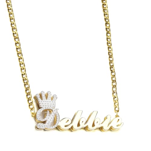 MeMeDIY Personalisierte Namen Halskette Doppelt Plattiertes vergoldete Namenskette für Damen Herz Typenschild Anhänger Kette Zierliches Schmuckgeschenk -F von MeMeDIY