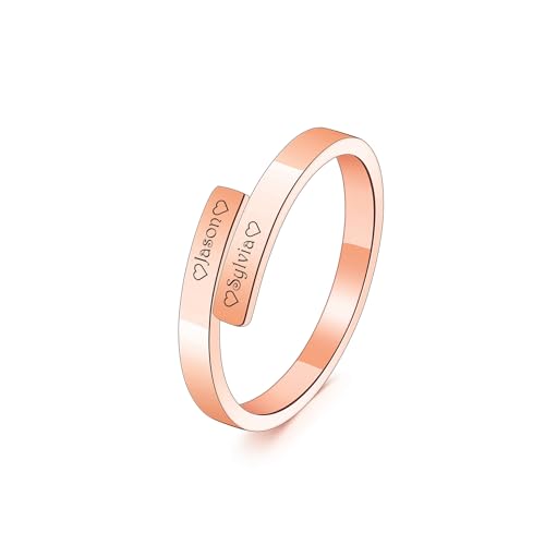 MeMeDIY Personalisierte Offene Spirale Twist Ring Gravierte Namen Edelstahl Vergoldet Freundschaft Versprechen Ring Geschenk für Damen Schwestern Freundin (Rosa Gold, Größe 49) von MeMeDIY