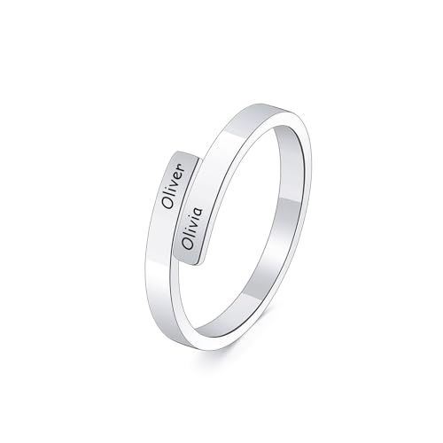 MeMeDIY Personalisierte Offene Spirale Twist Ring Gravierte Namen Edelstahl Vergoldet Freundschaft Versprechen Ring Geschenk für Damen Schwestern Freundin (Silber, Größe 51) von MeMeDIY