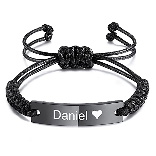 MeMeDIY Personalisierte Paar Armbänder Graviert Name Datum Identifikation Passende für Frauen Männer Knöchel Edelstahl Tag mit verstellbaren Seilkette handgefertigten Schmuck Liebhaber Geschenke von MeMeDIY